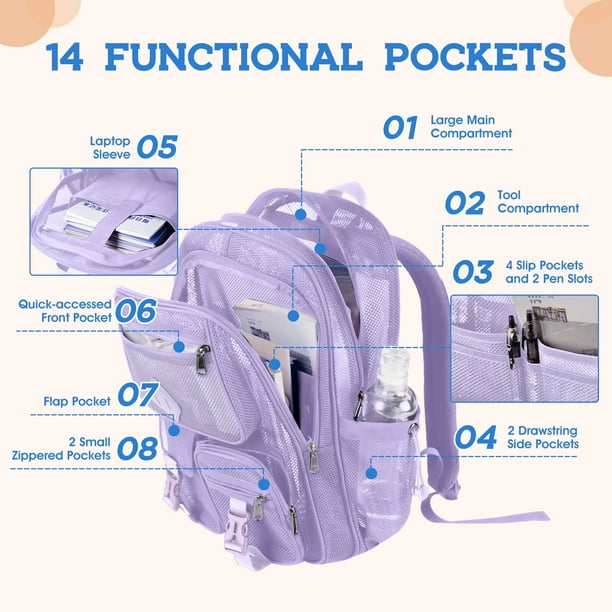Dakimoe Mesh Backpack School Backpacks Large Capacity See Through