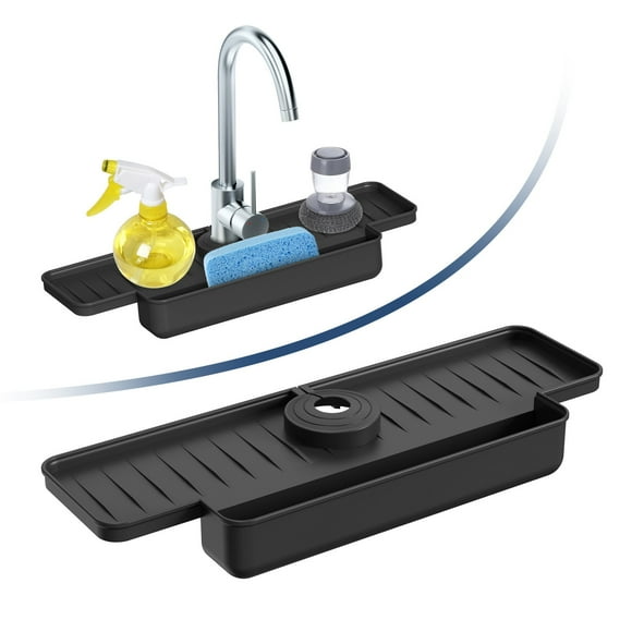 EGNMCR Faucet Handle Drip Catcher Tray Mat- Faucet Mat For Kitchen Sink Accessories Gadgets- Kitchen Counter Drying Mat - Black drain mats