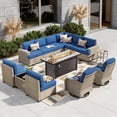 thumbnail image 4 of XIZZI 13-Piece Outdoor Furniture Patio Set with Fire Pit Table and Swivel Rocking Chair, Wicker Outdoor Sectional Sofa Conversation Set with Solar Coffee Table for Patio, Garden, Large Villa, Blue, 4 of 11