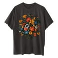 thumbnail image 2 of T Shirts for Women Women's Floral Pattern Short Sleeved Round Neck Drop Shoulder Sleeve T-Shirt Top, 2 of 6