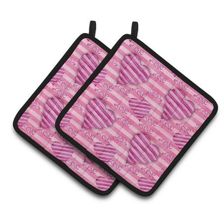 

Carolines Treasures Watercolor Hot Pink Striped Hearts Pair of Pot Holders