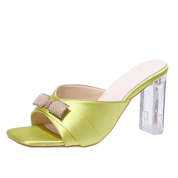 Amzcrzy Zapatos de mujer,Zapatos de mujer,Zapatillas de mujer, Sandalias de tacón alto con forma de lazo y punta cuadrada para mujer, cómodas, tipo mules Sandalias Mujer Zapatillas De Casa