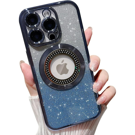 for iPhone 16 Pro Max Magnetic Glitter Case, [Compatible with MagSafe] Luxury Sparkly Diamond Design, Ultra-Thin Shockproof Cases with Camera Lens Protector Logo View for Women Girls,Blue