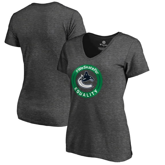Women's Heather Gray Vancouver Canucks #WeSkateFor V-Neck T-Shirt