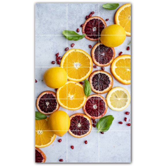 Picture-Tiles.com: Fruit Ceramic Tile Wall Mural WAL500673-35S. 12.75"W x 21.25"H using (15) 4.25" x 4.25" Ceramic Tiles-Satin Finish