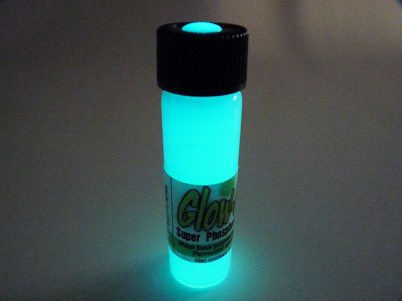 Glow On Super Phosphorescent Paint, White Color and Aqua Glow Paint, Large 9.2 ml Vial.