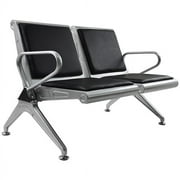 2 Seat Steel Bench Salon Area Airport Reception Waiting Room Chair W/ PU Cushion