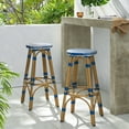 thumbnail image 2 of Dohney Outdoor French Aluminum 29.5 Inch Barstools, Set of 2, Navy Blue, White, and Bamboo Finish, 2 of 8