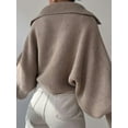 thumbnail image 5 of Women Long Sleeve Sweaters Oversized Stretch Fitted Pullover Sweater Ribbed Solid Color Knit Jumper Tops Khaki L, 5 of 6