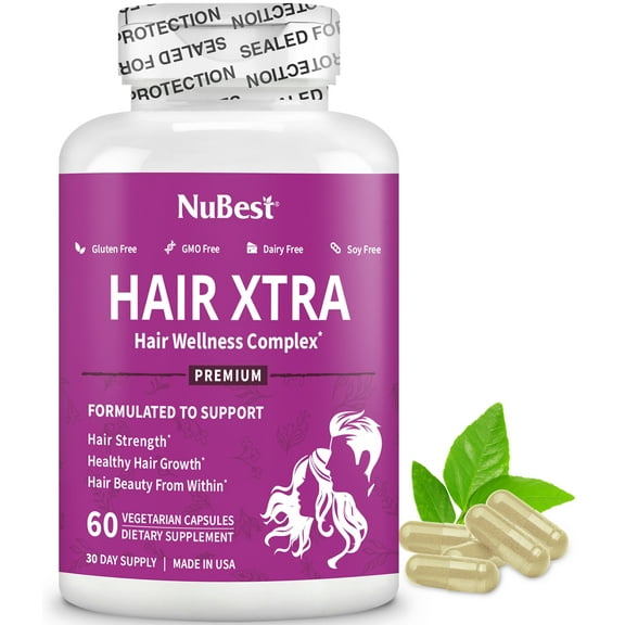 Hair Xtra by NuBest, Supports Hair Strength & Volume for Men & Women, 60 Vegan Capsules