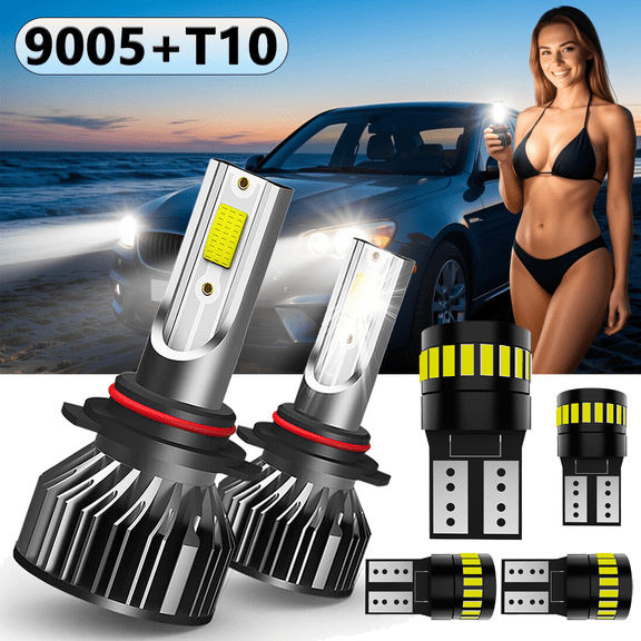 LED Headlight Bulb For 2008-2012 Toyota Sienna,9005 High Low Beam,T10 License Plate Light,Replacement OEM,6500K White,Plug and Play,Pack of 6(2*9005 4*T10)