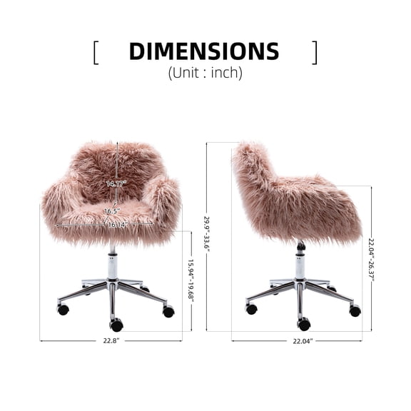 HengMing Modern Faux fur home office chair, fluffy chair for girls, makeup vanity Chair