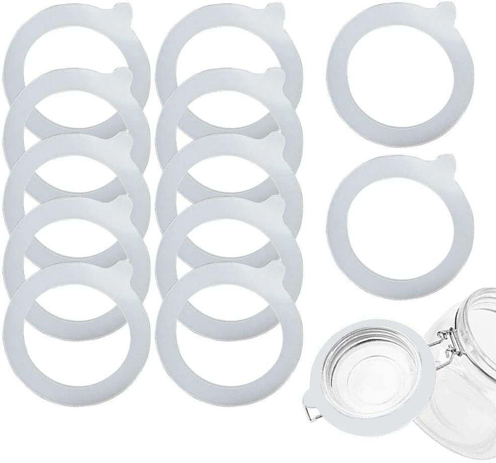 Glass Jar Seals MOYENNE Replacement Rubber Gasket Seal 12 Pack Silicone Gaskets For Clip Top Storage Jars， Sealing Rings For Regular Mouth Canning And Storage Containers，3.75 Inch White 