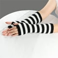 thumbnail image 2 of UTSJKR Y2k Striped Arm Warmers Long Fingerless Knitted Gloves Punk Gothic Alt Emo Scene Cool Winter Arm Sleeves Grunge Accessories Black, 2 of 4