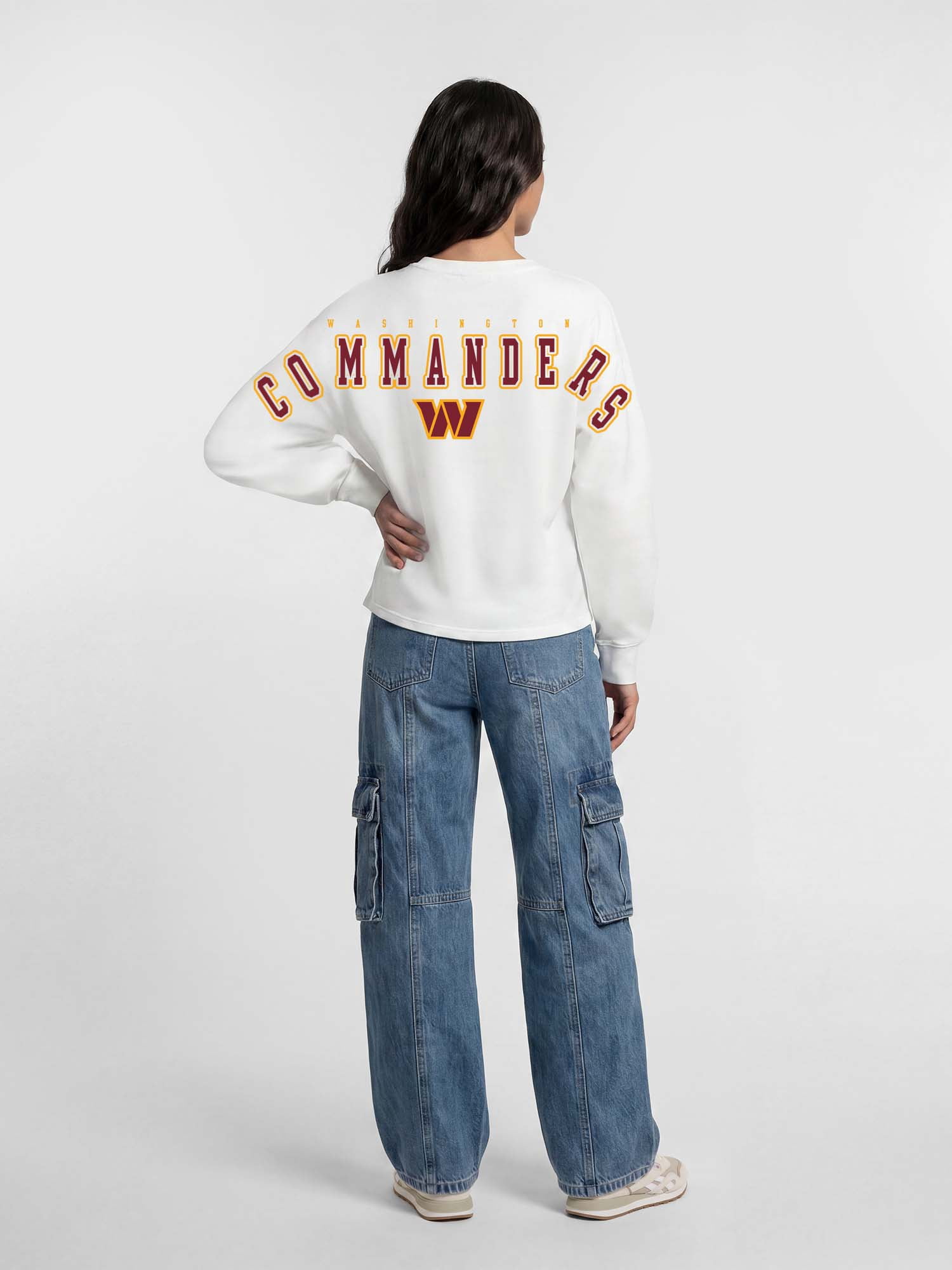 Washington Commanders Reebok Womens White Heavyweight Cotton Long Sleeve Pullover
