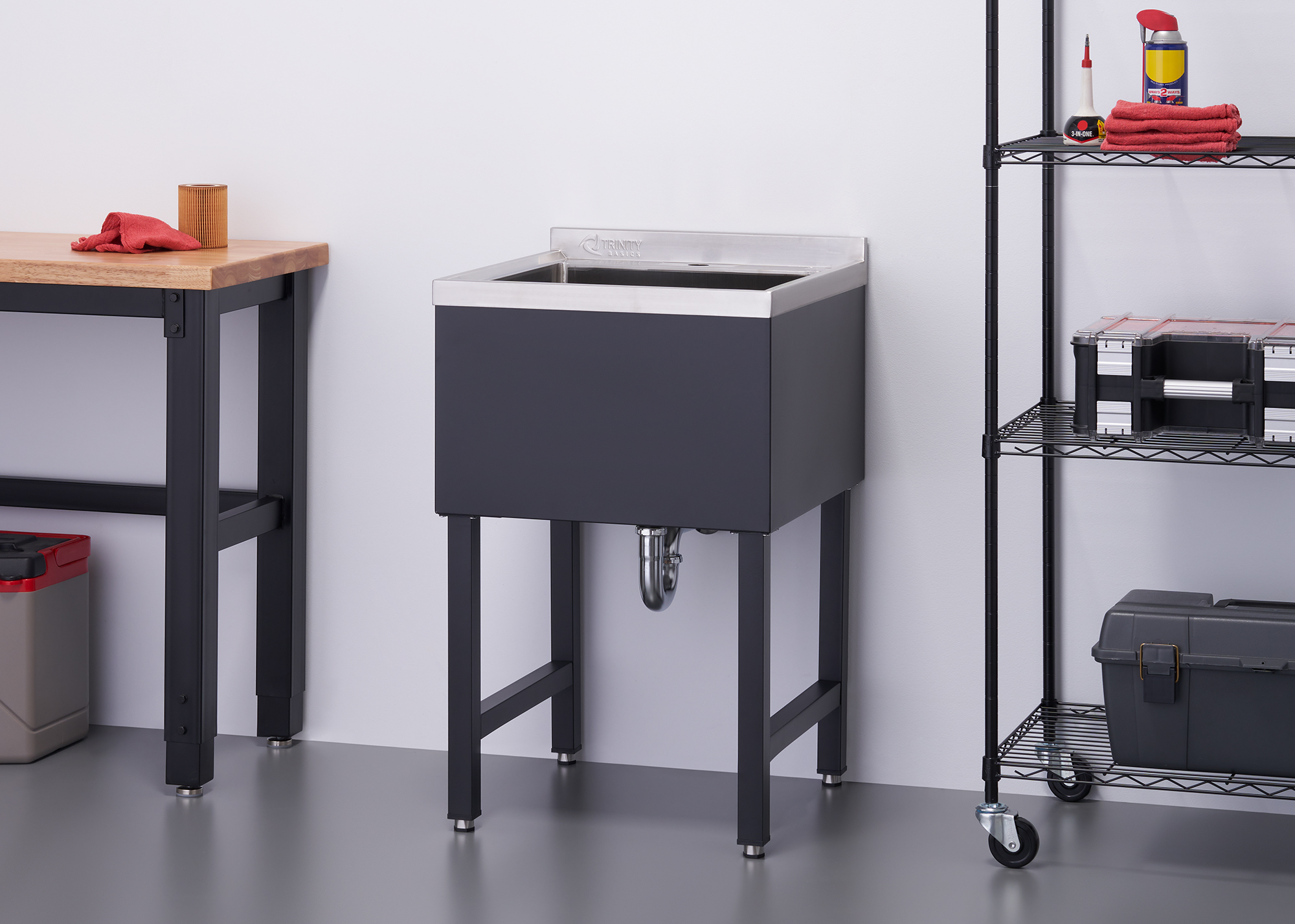 TRINITY BASICS | 18x16x13 Basin | Stainless Steel Utility Sink | NSF | Black