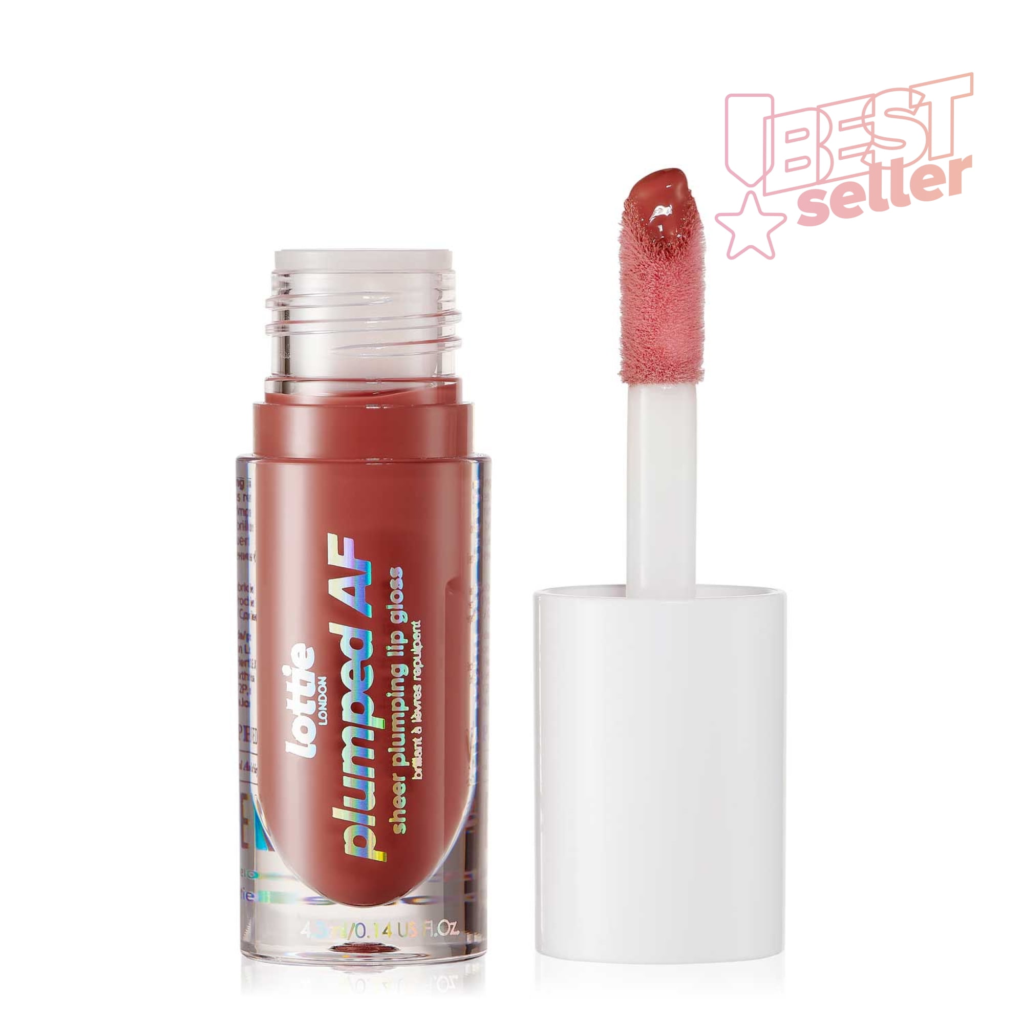 Lottie London Plumped AF, Sheer Plumping Liquid Lip Gloss, Nude, 0.14 fl oz