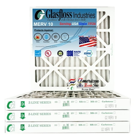 

Glasfloss Air Filter 12x12x2 - 2 MERV 10 - (Pack of 4) - Pleated AC or HVAC Air Filter - Furnace Air Filter - Home or Office - Made In The USA.