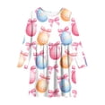 thumbnail image 3 of Vestido de manga larga con cuello redondo para niñas, vestido elástico de manga larga, corte A, estilo patinador con volantes, vestido de recital escolar, vestido de manga larga con cuello redondo par, 3 of 6