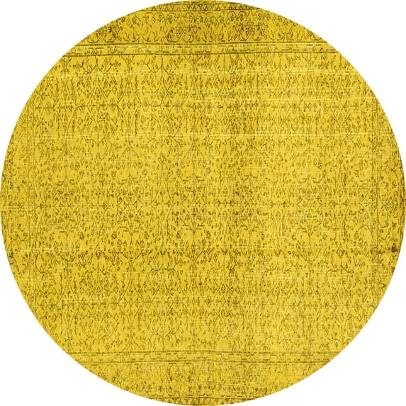 Ahgly Company Machine Washable Indoor Round Abstract Yellow Contemporary Area Rugs, 5' Round