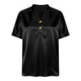 thumbnail image 6 of Otntypg Women Silk Satin Tops Cap Short Sleeve Blouse Elegant Dressy Button V Neck Work Tunic Shirts Business Casual Outfits Black XXL, 6 of 8