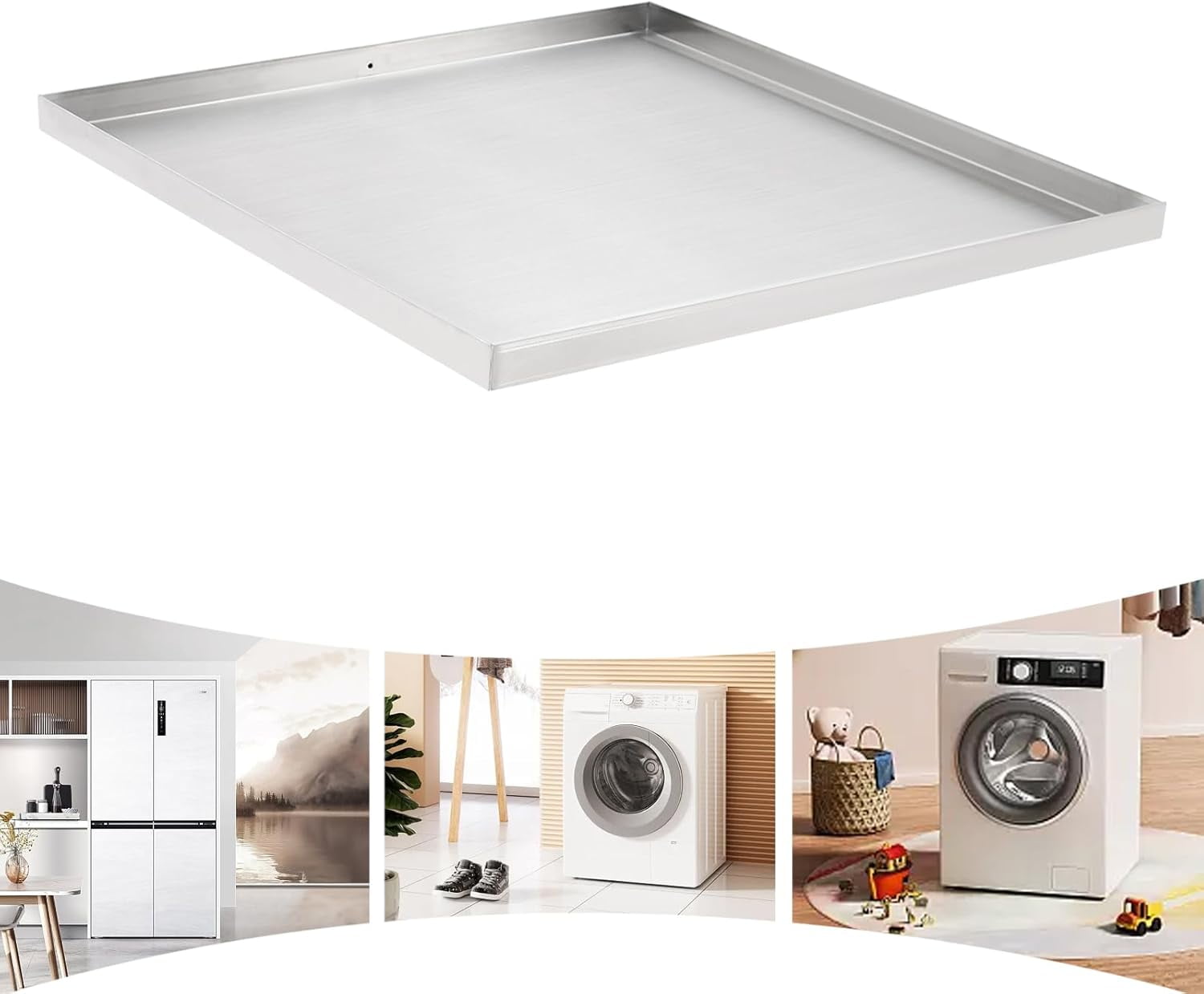 Miumaeov 30*30*1.5in Washing Drain Pan, Heavy Duty 304 Stainless Steel Washing Machine Tray Washing Machine Pan with Drain Hole&Hose Adapter, for Most Models Of Washers & Appliances.