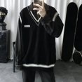 thumbnail image 4 of Suéteres de punto para hombres Chaleco sin mangas Ropa para hombre Chaleco negro Icono empalmado Ajuste holgado Grueso Invierno Primavera Otoño Jerséis S, 4 of 5