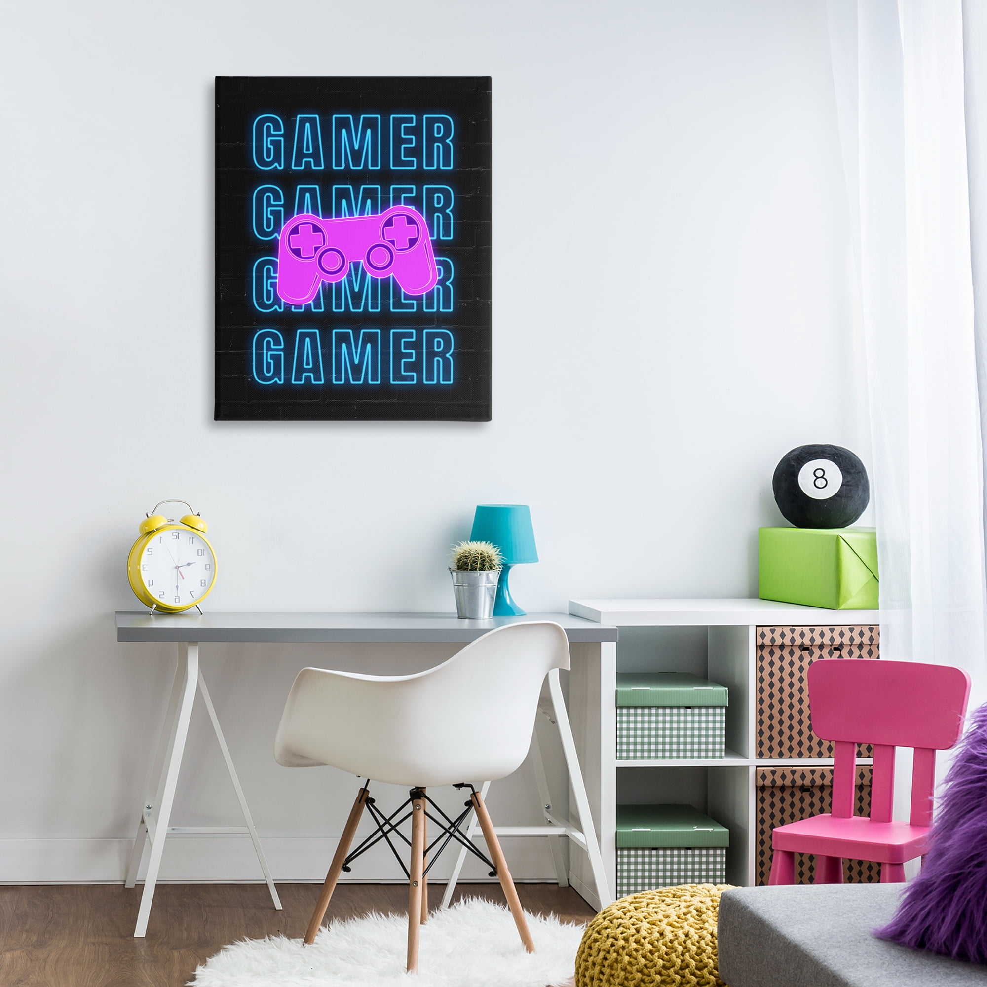 Stupell Industries Neon Gamer Words Typography Painting Gallery Wrapped Canvas Art Print Wall Art, 30 x 40