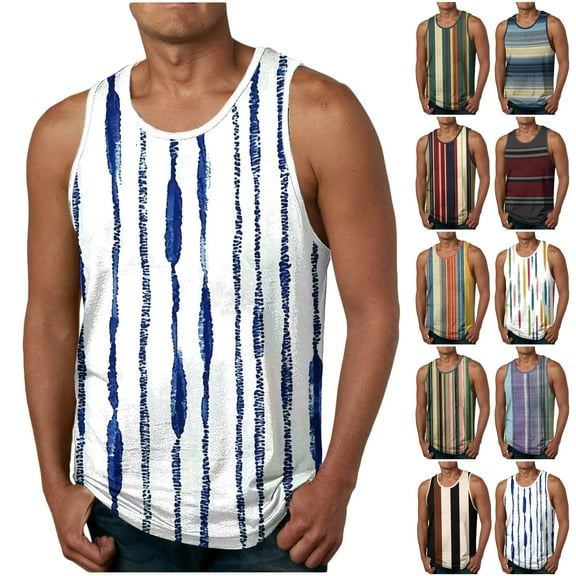 VBTAPA Mens Graphic Tank Top Sleeveless Crew Neck Tees Stylish Casual Summer Tops Blue XL