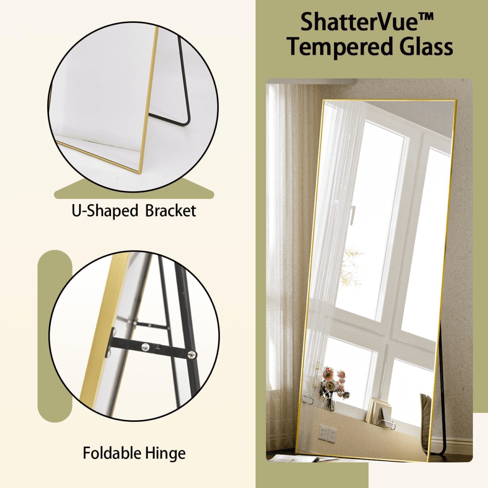 Lumora 71"x30.1" Full Length Floor Mirror Rectangular Freestanding Leaning Wall-Mounted Mirror, Gold