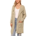 thumbnail image 1 of Suéter cárdigan para mujeres, abrigo de otoño, abierto al frente, de manga larga, abrigo de punto medio largo, chaqueta XS color caqui, 1 of 6