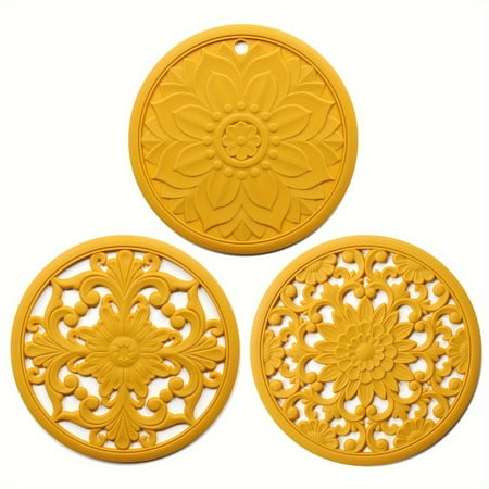 

DEKAXID 3pcs Coasters Silicone Trivet Mats Vintage Hollow-Out Carved Design Table Mats Heat-Resistant Anti-Scalding Pot Holder Coasters Kitchen Accessories Easy To Clean
