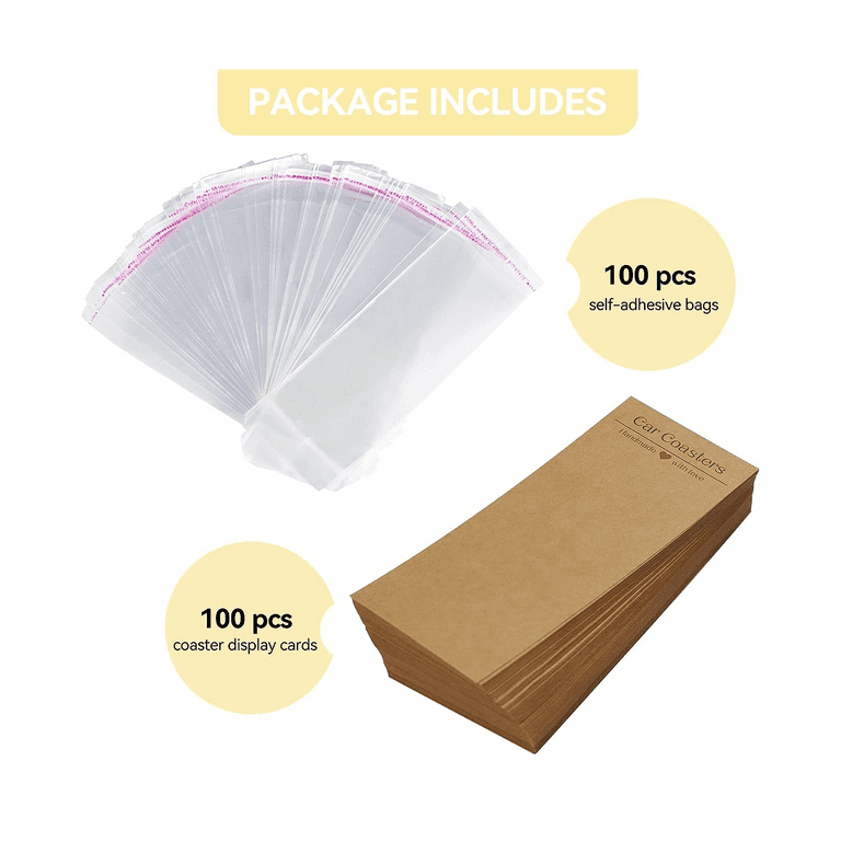 100Pcs Car Coaster Packaging for Selling, Car Coasters Sublimation Blanks  Sublimation Coasters, Sublimation Car Coaster Cards with 100Pcs Bags, Heat