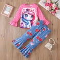 thumbnail image 2 of mgoYE 2Pcs Toddler Girl Clothes Girls Outfits Floral Prints Top+ Flared Pants 2 4 5 6 8T Fall Winter Girl Clothing Set(Blue,4-5 Years), 2 of 8