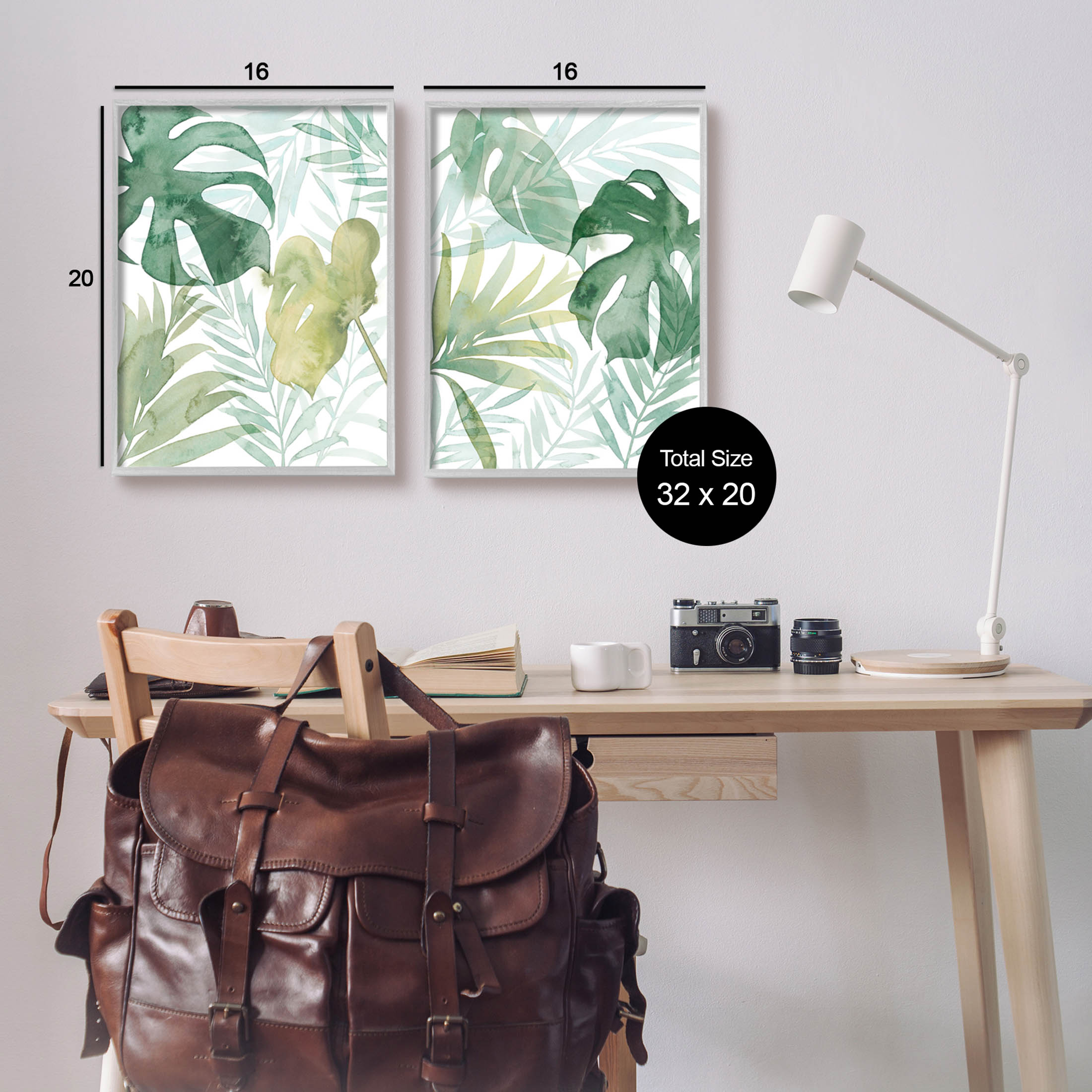 Layered Lush Green Plant Leaves Botanical & Floral Graphic Art Gray Framed Art Print Wall Art, Set of 2