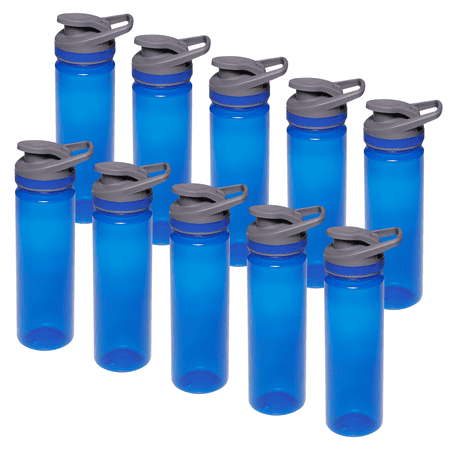 

Sports Water Bottles 22 oz. Set of 10 Bulk Pack - Reusable Leak proof With lids - Blue