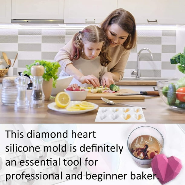 Lot de 2 moules en silicone antiadhésifs réutilisables en forme de cœur en  diamant 3D pour la cuisson de gâteaux en mousse, chocolat, dessert  français, gelée, pâtisserie, brownie, glaçon, bombe grasse Keto