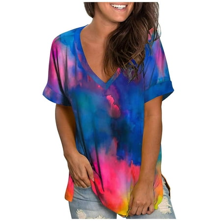 

Womens Fashion Plus Size Gradient Color V-Neck Short Sleeve T-shirt Tops Blouse Women Shirts Long Sleeve Long Sleeved Shirt under Scrub Women Long Sleeve Shirts Swim Shorts Women Summer Women Shirts