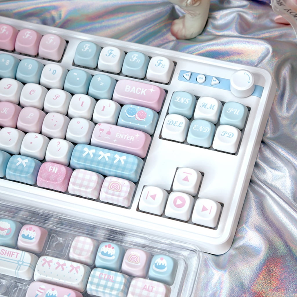 PBT Keycap Set 131 Keys with Cartoon Lovely Cake MOA Height Keycaps for Mechanical Keyboards