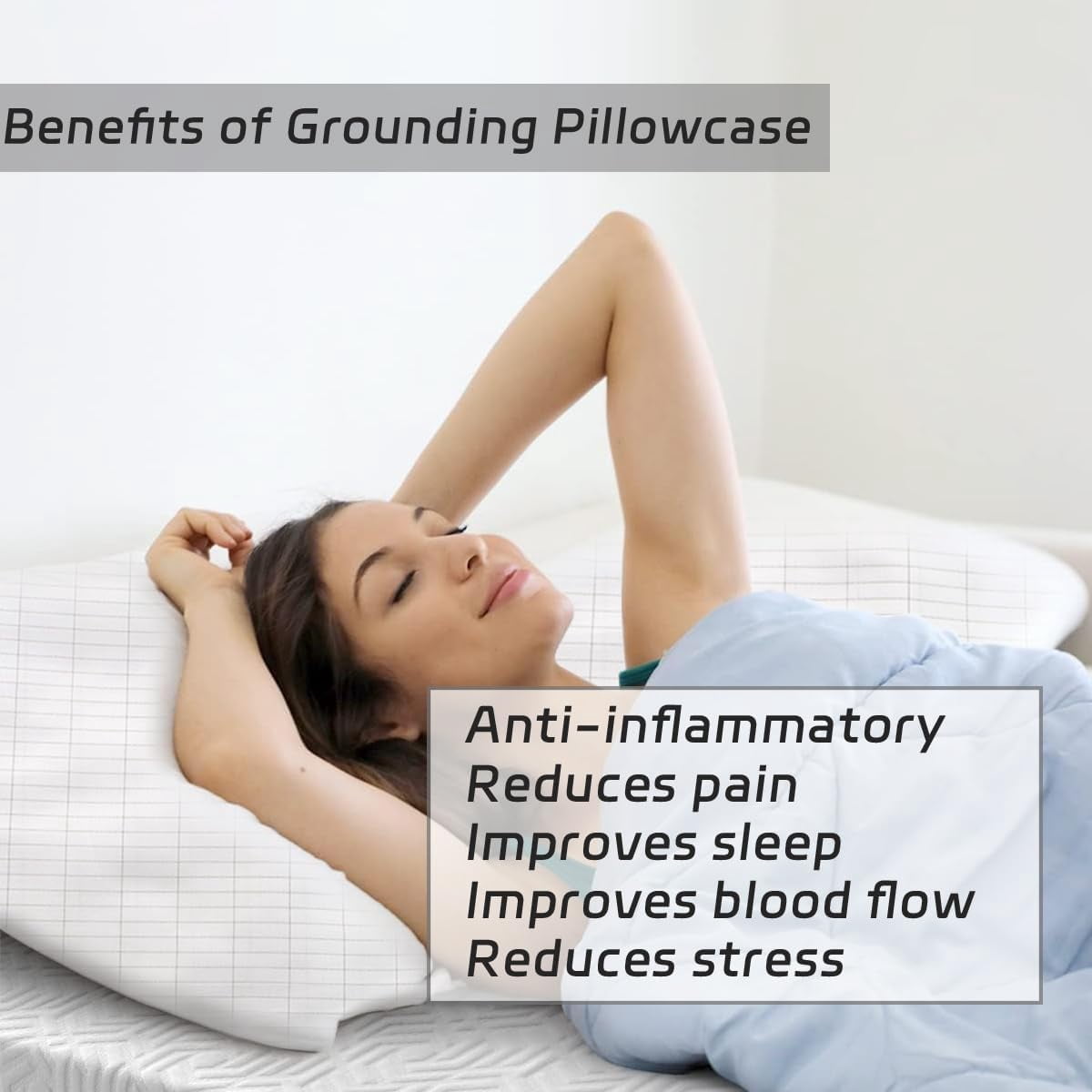 1PC Grounding Pillowcase 10% Silver Fiber+90% Cotton, Grounding at Home-Make You Healthier's Earth Connected Pillow Cover with 15ft Grounding Cord Included (White 20"X30")