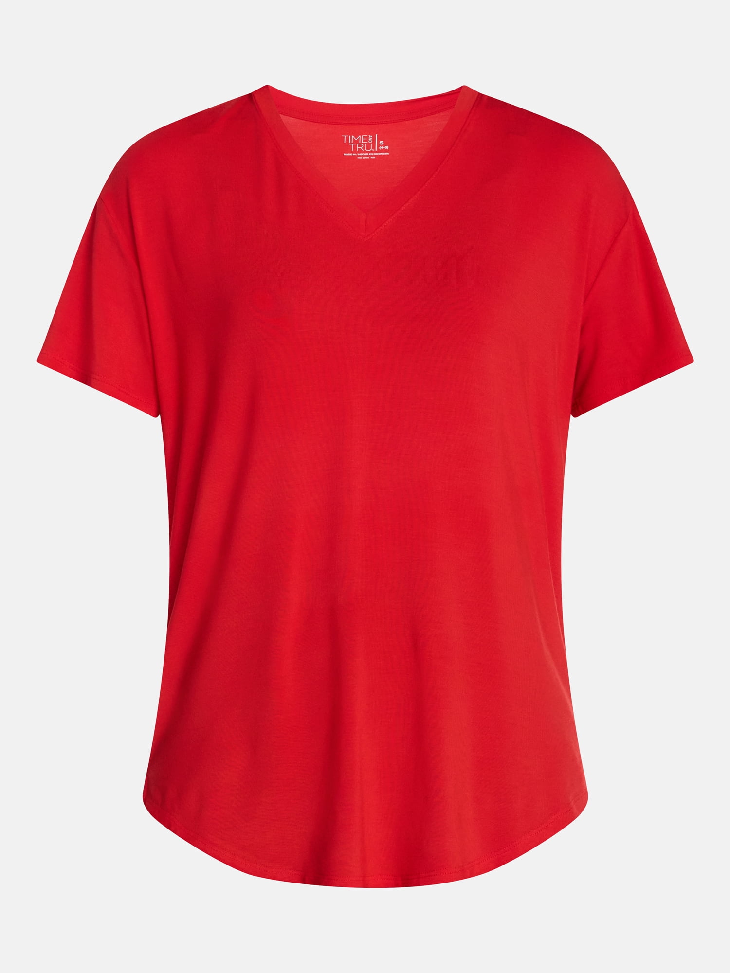 Time and Tru Women's V-Neck Tunic Tee with Short Sleeves, Sizes XS-XXXL
