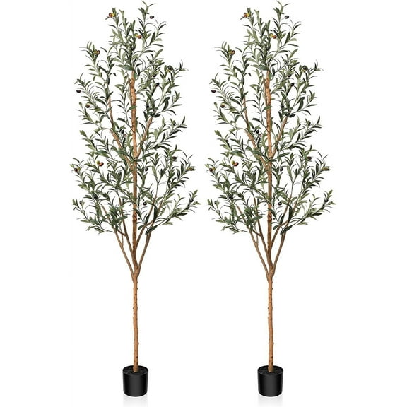7FT Tall Faux Silk Plant for Home Office Decor Indoor Fake Potted Tree with Natural Wood Trunk and Lifelike Fruits, 2 Pack