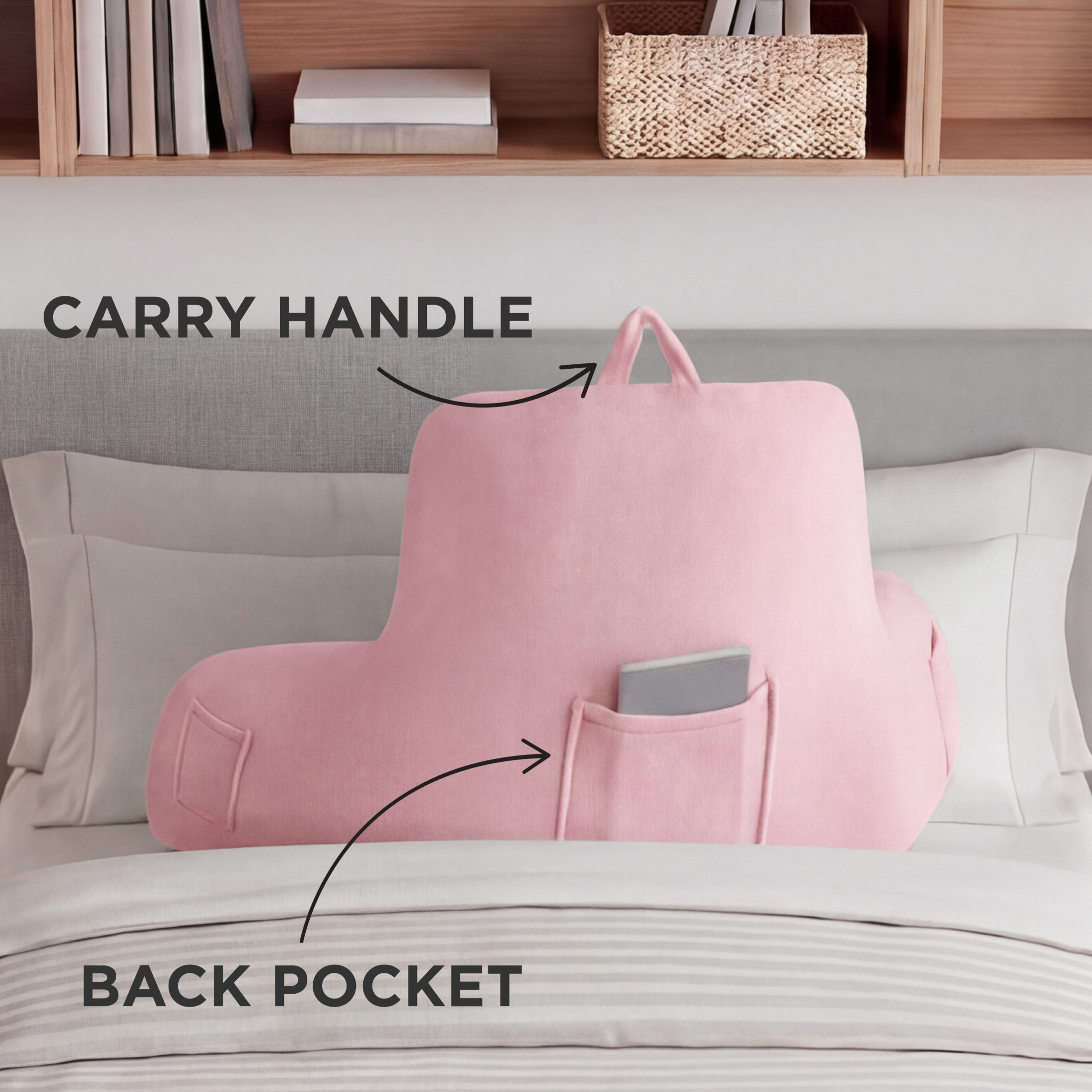 The Sheet Lab Plush Backrest Pillow, Pink, 30" x 17" x 17"