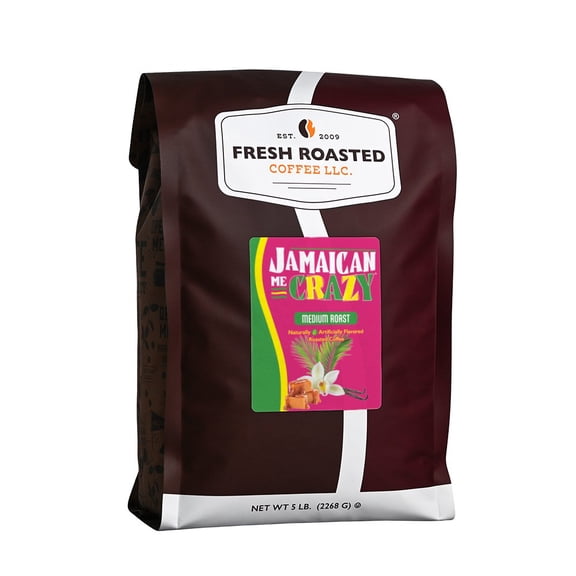 Fresh Roasted Coffee, Jamaican Me Crazy Flavored Coffee  Whole Bean, 80 oz 5 lbs