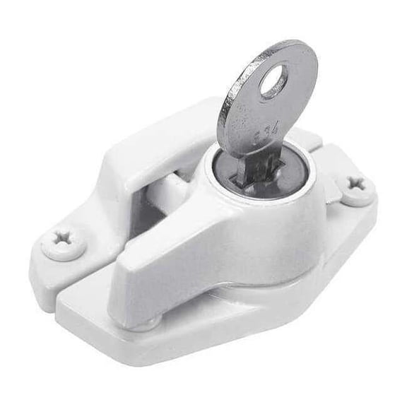 Defender Security U 9928 Keyed Sash Lock, 2 In. Hole Centers, Heavy Duty Zinc Diecast, White Finish