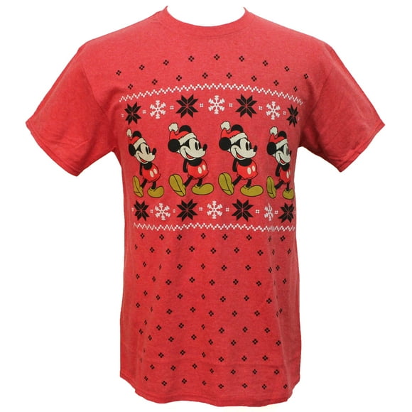 Disney Mickey Mouse Men's Far Isle Christmas Holiday T-Shirt (Small)