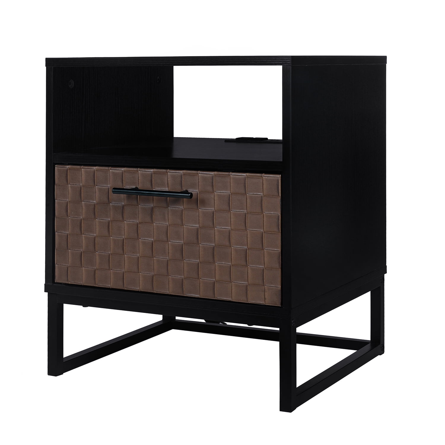 Kadyn Nightstand, 1 Door Bedside Table with Socket, End Table for Bedroom, Black Brown Kadyn Nightstand, 1 Door Bedside Table with Socket, End Table for Bedroom, Black Brown