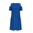 thumbnail image 6 of Busydd Dresses for Teens 5-15 Years Casual Summer Solid Color off Shoulder T Shirt Dress Trendy Round Neck Short Sleeve Girl Dresses with Pockets 5-6 Years, 6 of 7