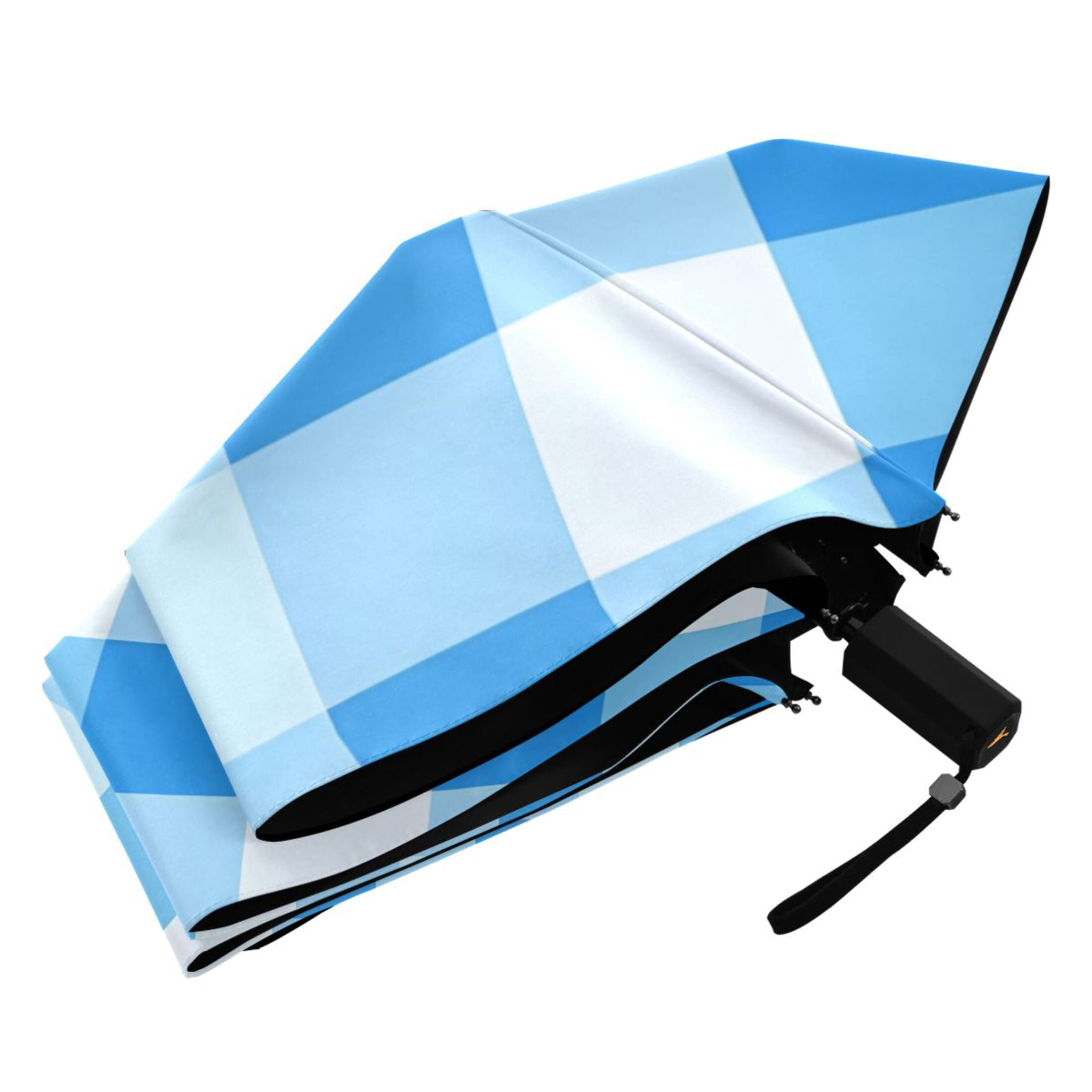 ALAZA Blue Geometric Checkered Grid Pattern UPF 50+ Compact Folding Umbrella for Rain Travel Umbrella Packable