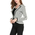 thumbnail image 3 of MODA NOVA Juniors Notched Lapel Button Decor Thin Striped Blazer, 3 of 6